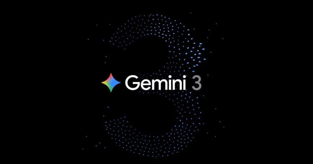 Google Gemini 3 AI model logo with abstract speed-inspired digital design on dark background