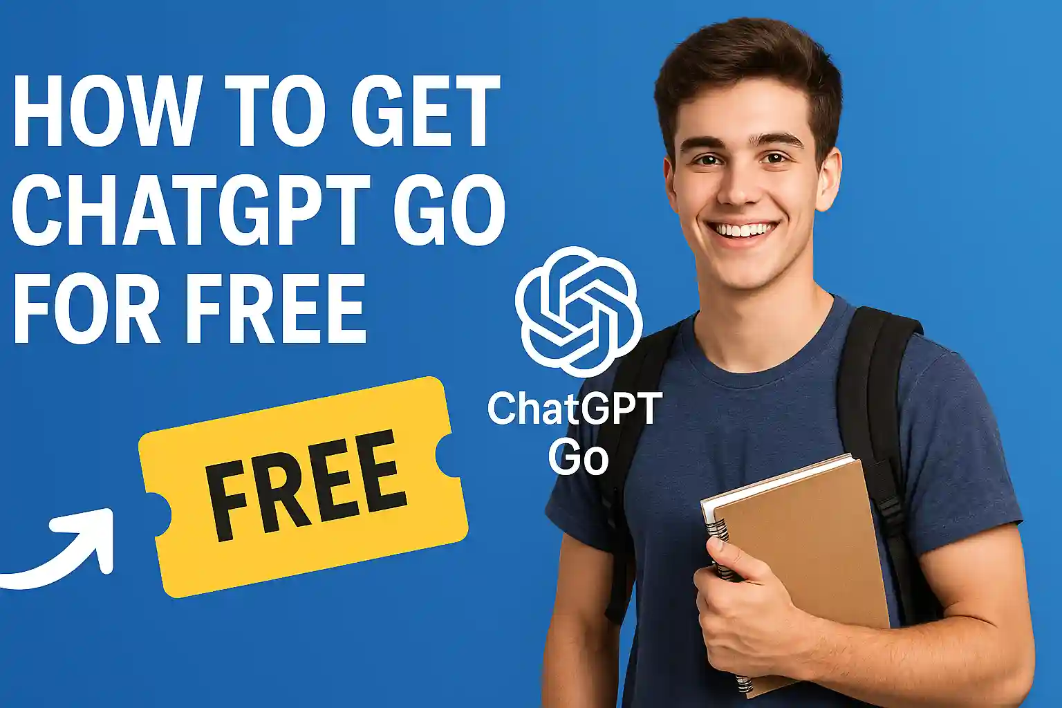 College student smiling beside a banner explaining how to get ChatGPT Go for free in India